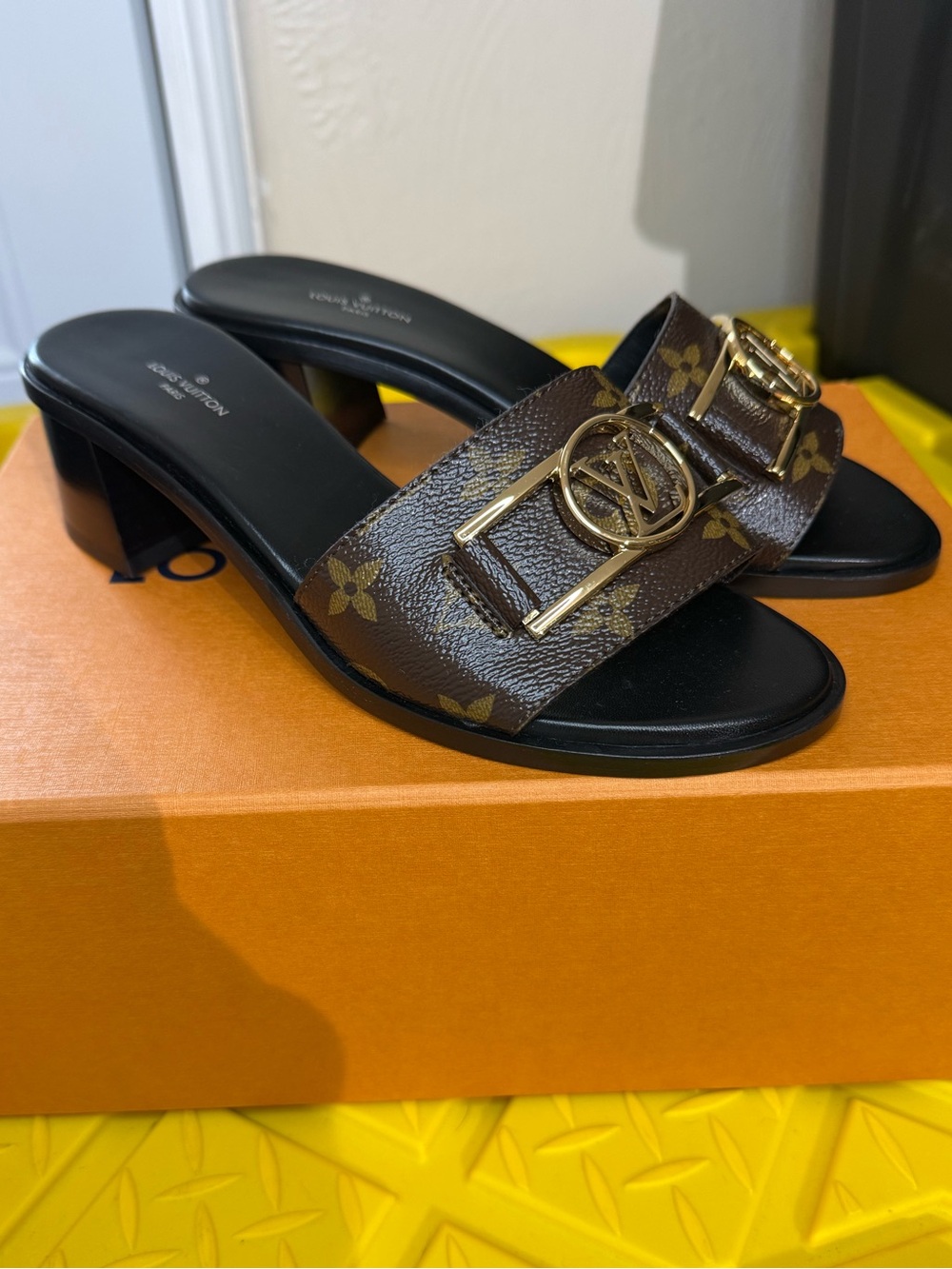 Louis Vuitton LV Frame Mule Cacao Monogram Heels Size 37